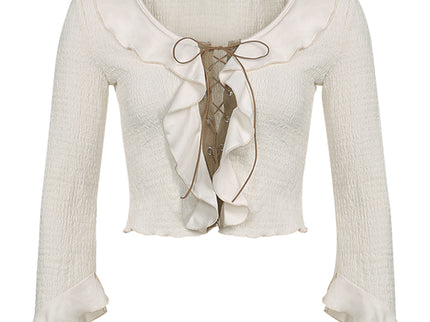 Ruffled Lace-up Crop Top