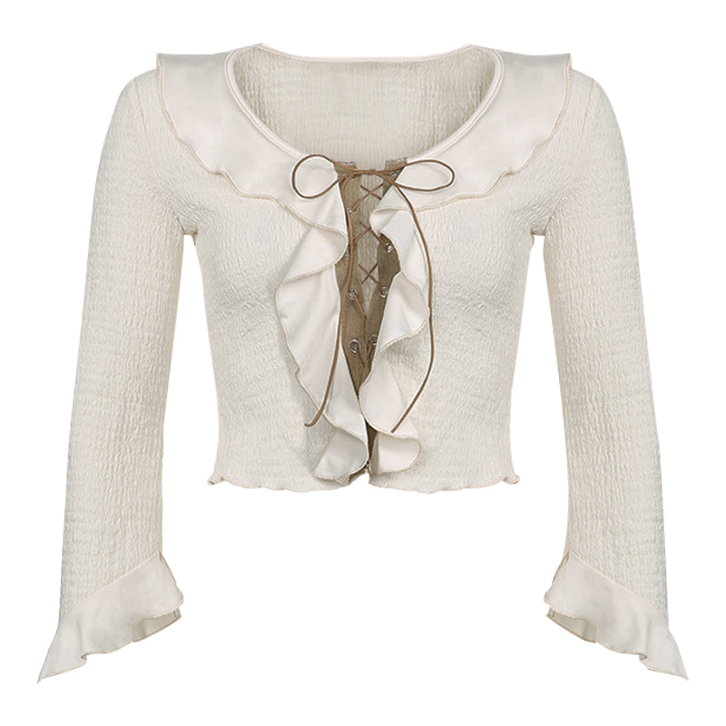Ruffled Lace-up Crop Top