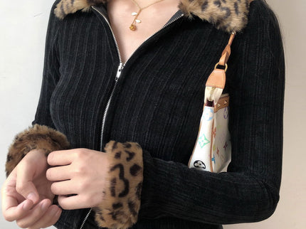 Leopard Print Faux Fur Cardigan