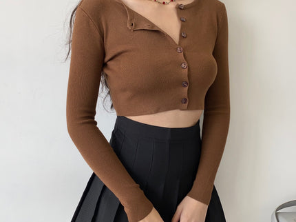 Brown Knitted Cropped Cardigan
