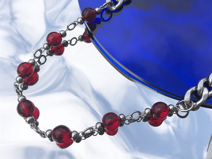 Unisex Red bead splicing Cuban necklace