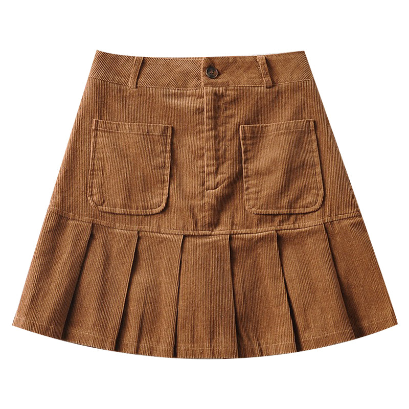 Retro Corduroy Pleated Skirt