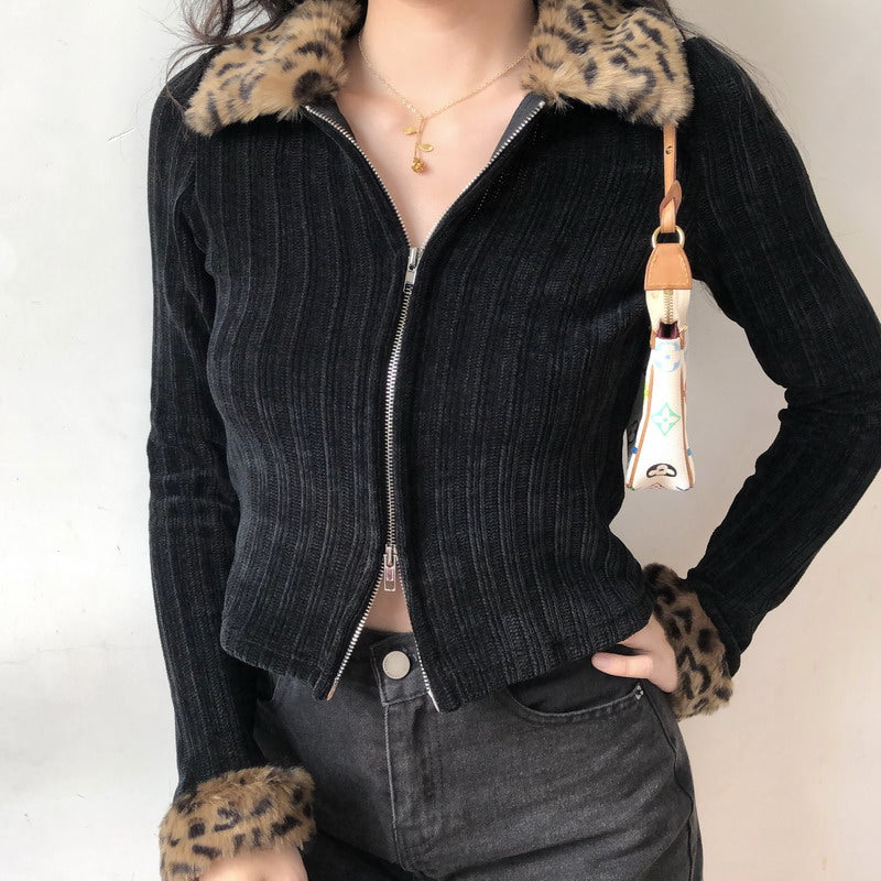 Leopard Print Faux Fur Cardigan