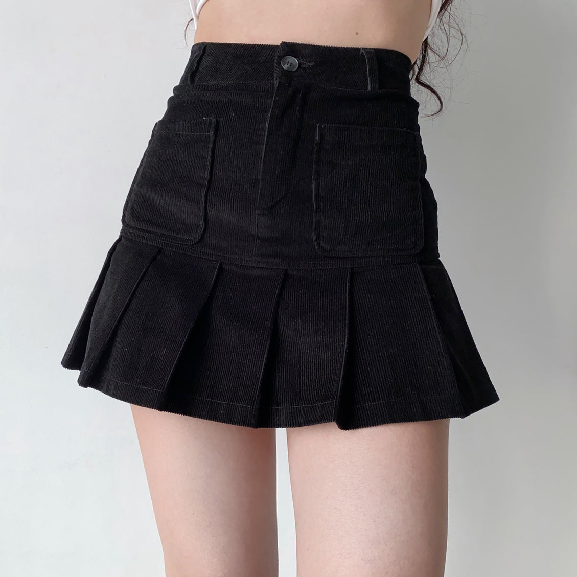 Retro Corduroy Pleated Skirt
