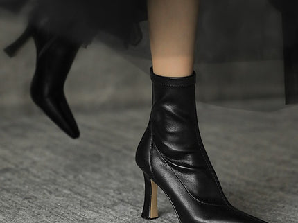 Side Zipper Pointes Toe High Heels Stiletto Boots