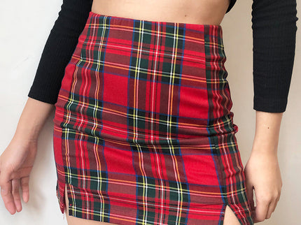 High Waist Plaid Mini Skirt
