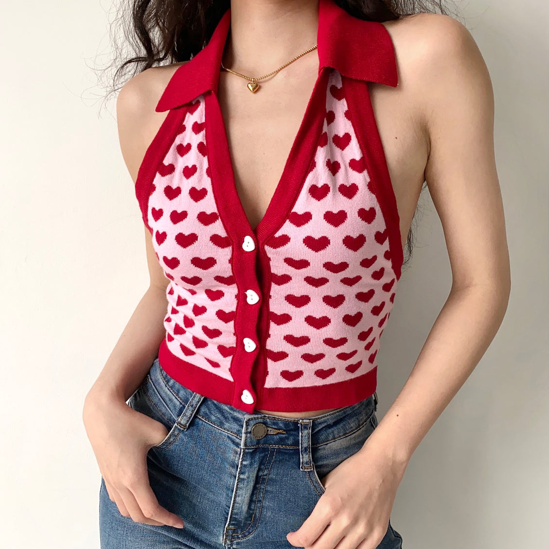 V-Neck Halter Crop Top
