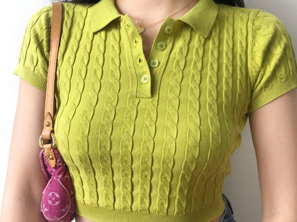 Pistachio Knitted Crop Top Polo