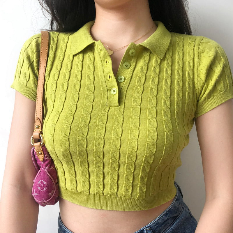 Pistachio Knitted Crop Top Polo