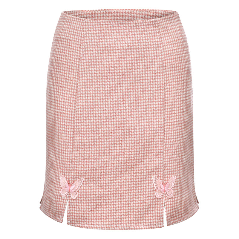 High Waist Houndstooth Mini Skirt