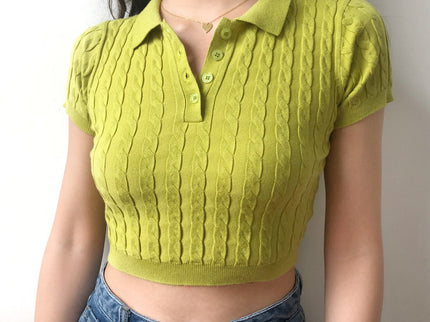 Pistachio Knitted Crop Top Polo