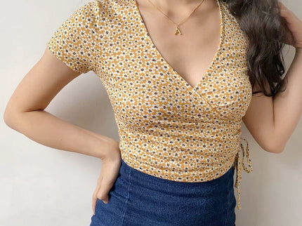 V Neck Daisy Crop Top