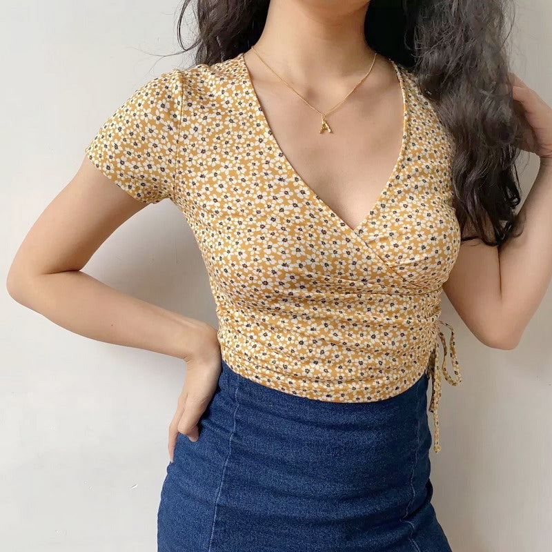 V Neck Daisy Crop Top
