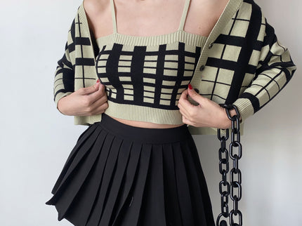 Two-piece Plaid Cardigan