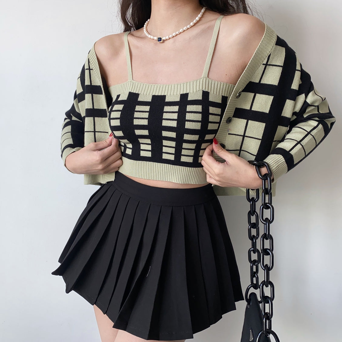 Two-piece Plaid Cardigan