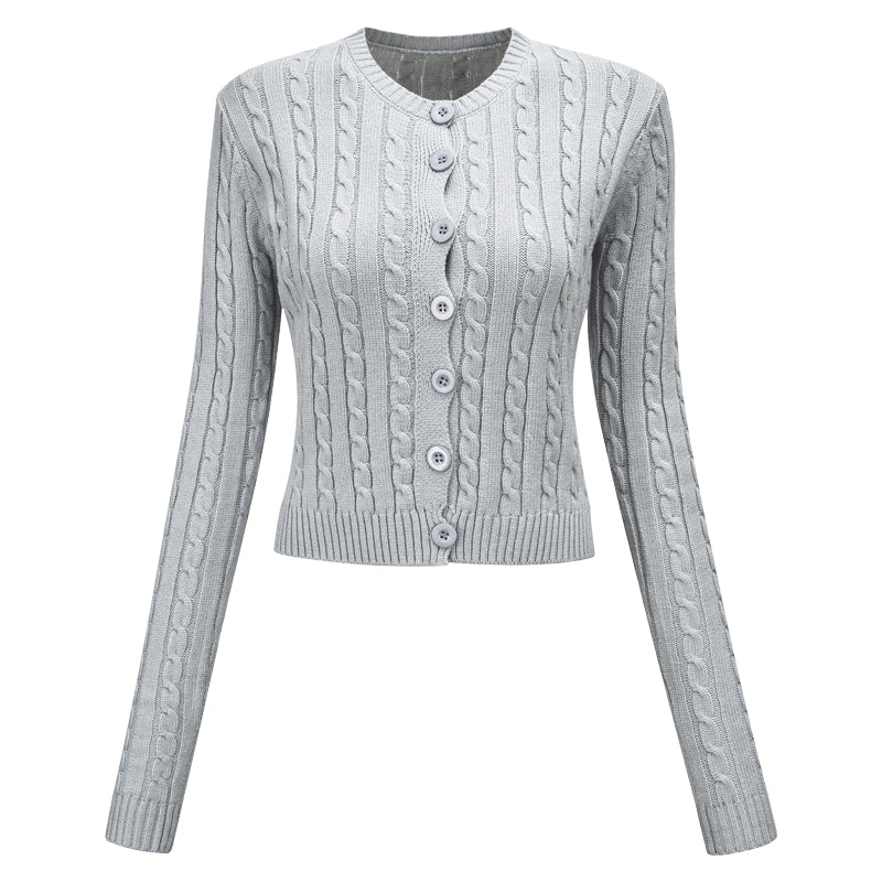 Long Sleeve Knitted Gray Gardigan