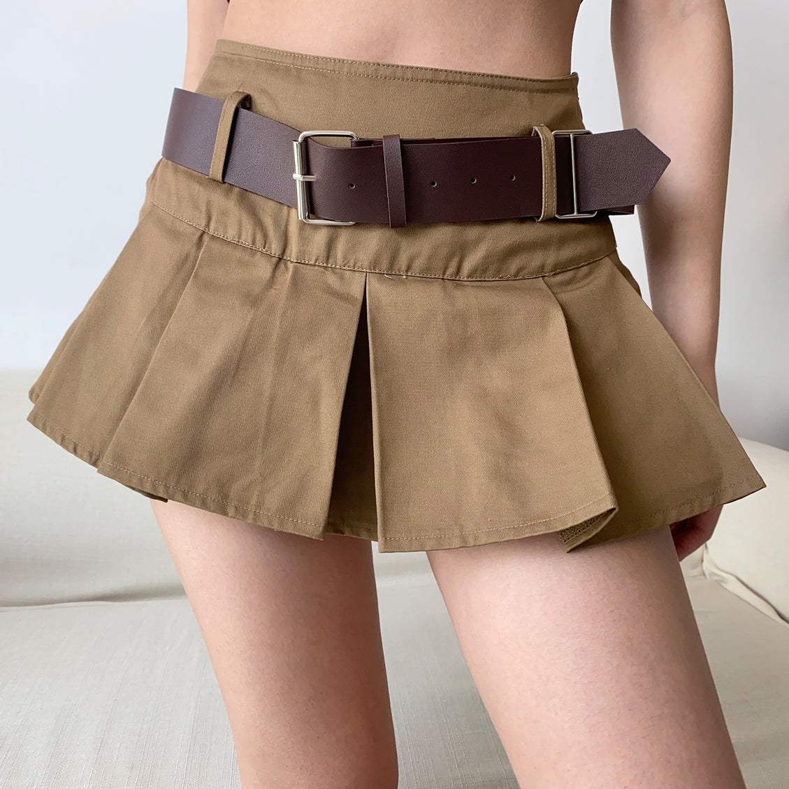 High Waisted Pleated Mini Skirt