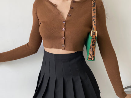 Brown Knitted Cropped Cardigan