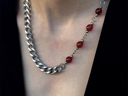 Unisex Red bead splicing Cuban necklace