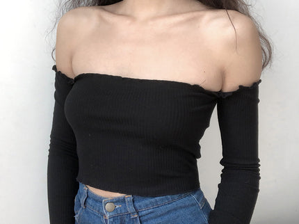 Off Shoulder Long Sleeve Crop Top