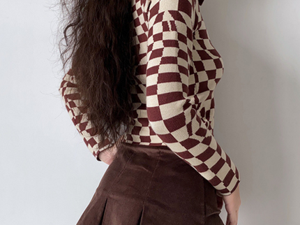 Brown Plaid Knitted Cardigan