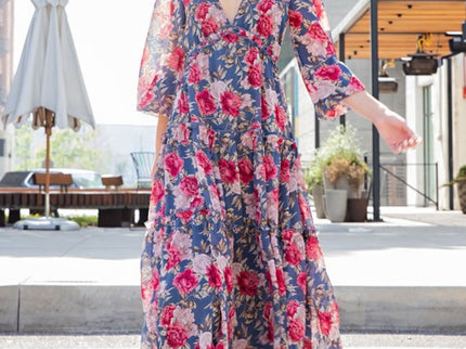 ee:some Floral Frill Trill Deep V Maxi Dress