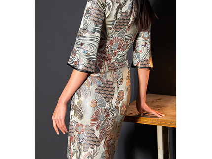 Crane Jacquard Sexy Front Slit Slim Qipao Dress
