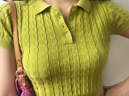 Pistachio Knitted Crop Top Polo