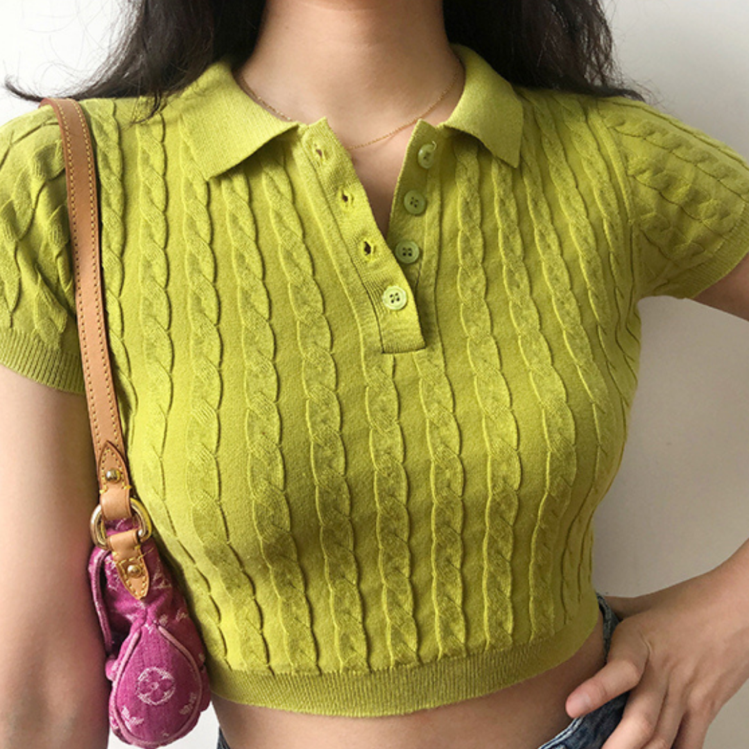 Pistachio Knitted Crop Top Polo