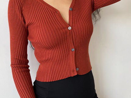 Brick Red V-Neck Cardigan