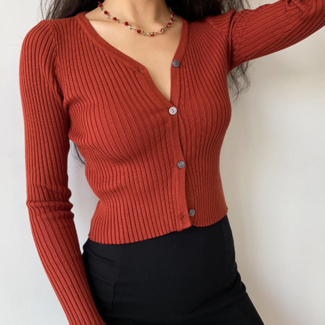 Brick Red V-Neck Cardigan