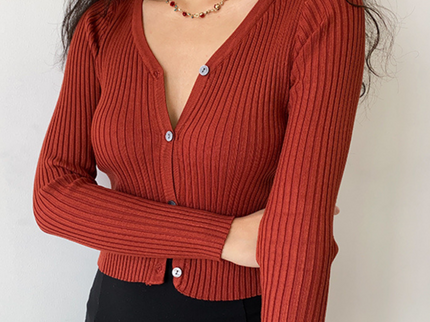Brick Red V-Neck Cardigan