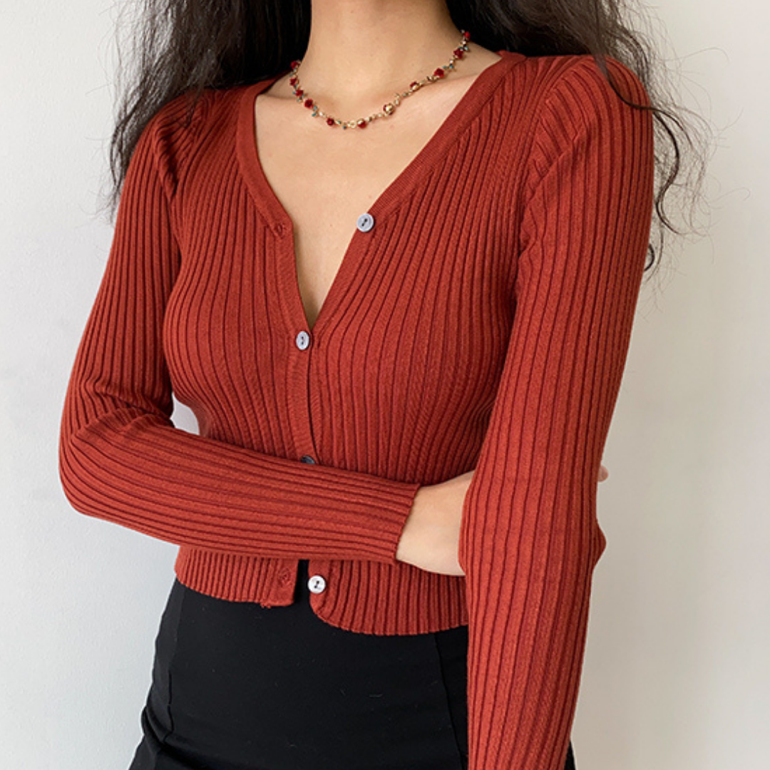 Brick Red V-Neck Cardigan
