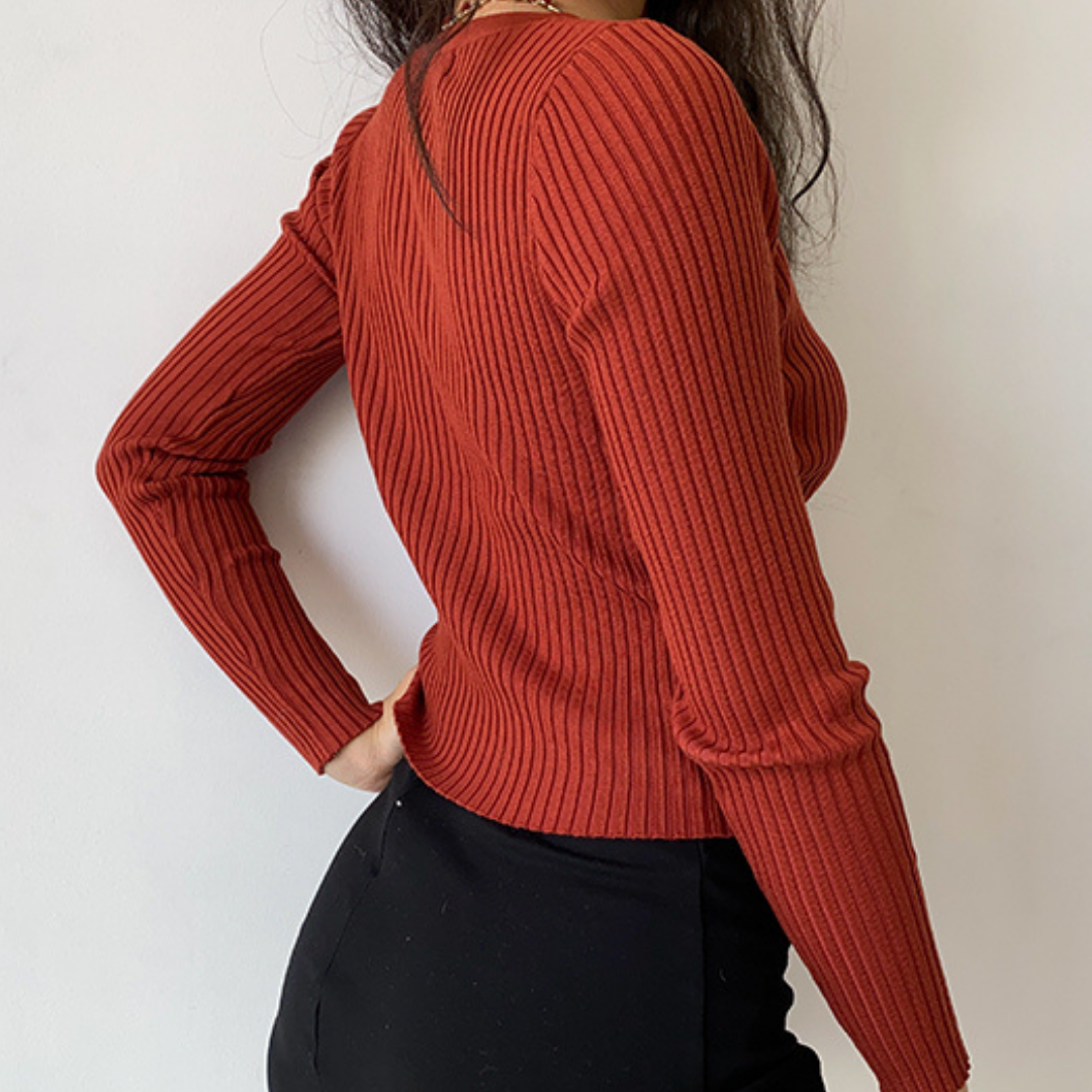Brick Red V-Neck Cardigan