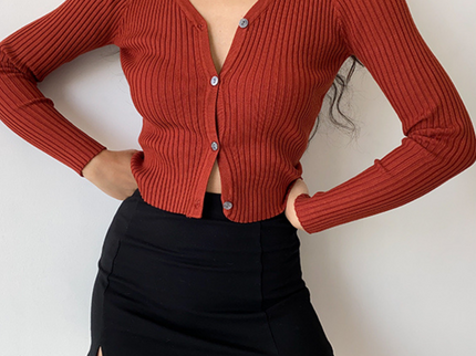 Brick Red V-Neck Cardigan