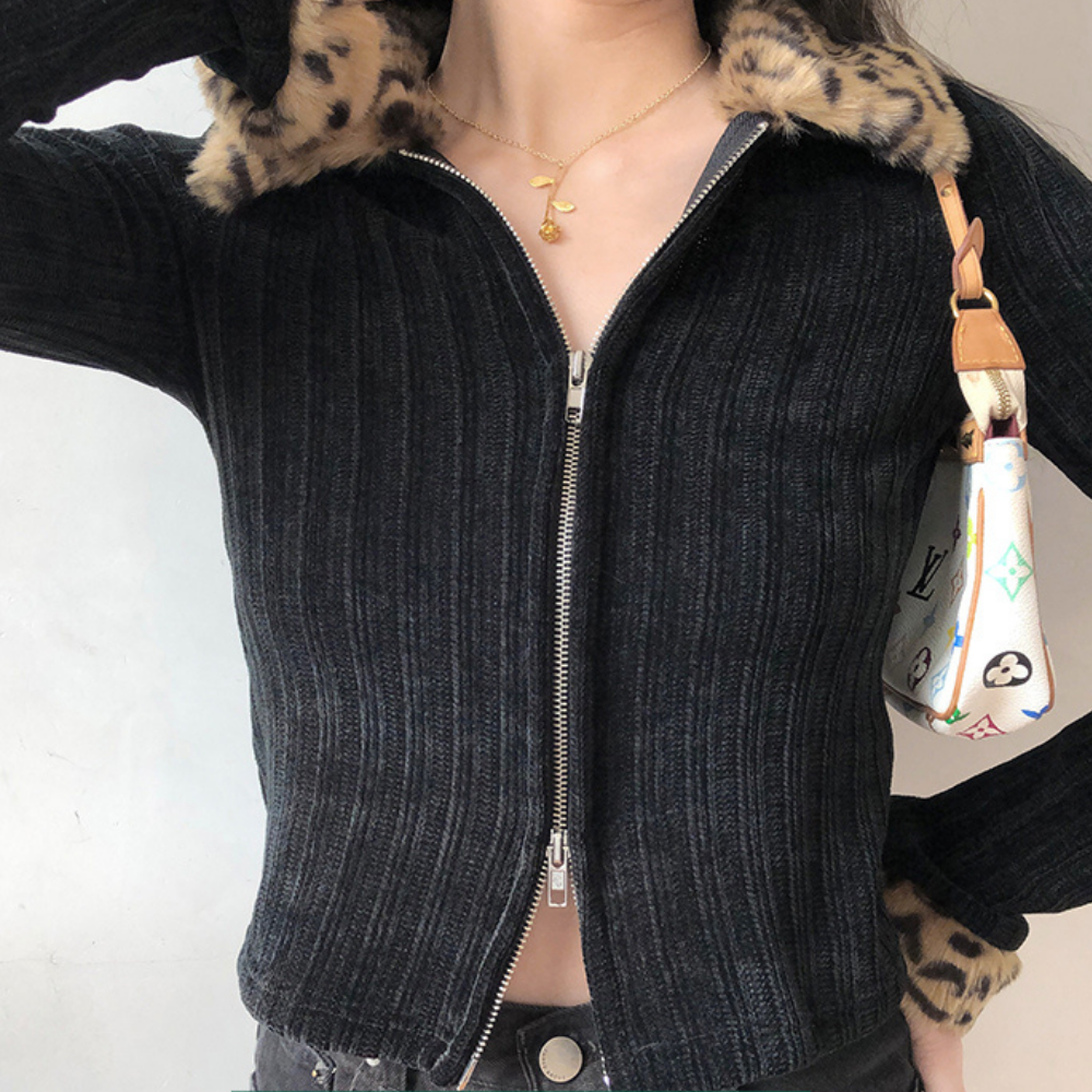 Leopard Print Faux Fur Cardigan