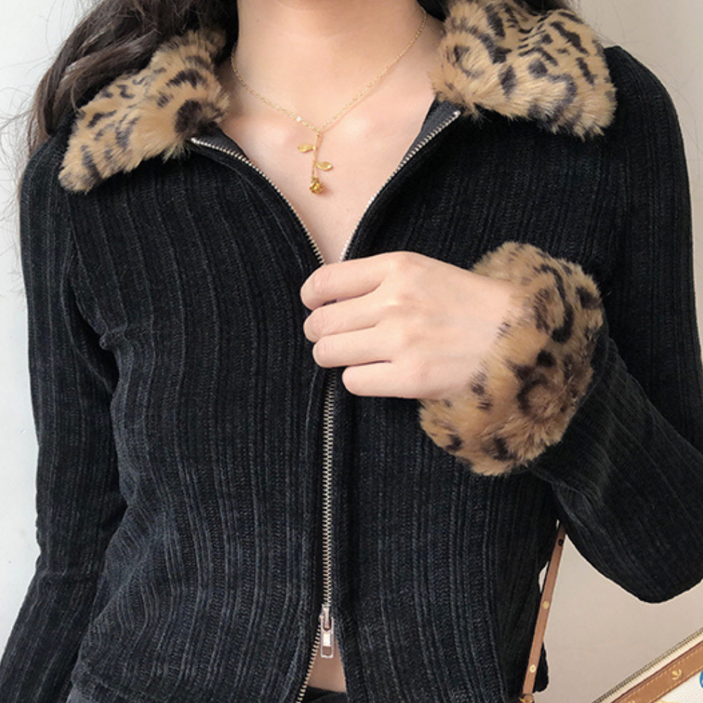 Leopard Print Faux Fur Cardigan