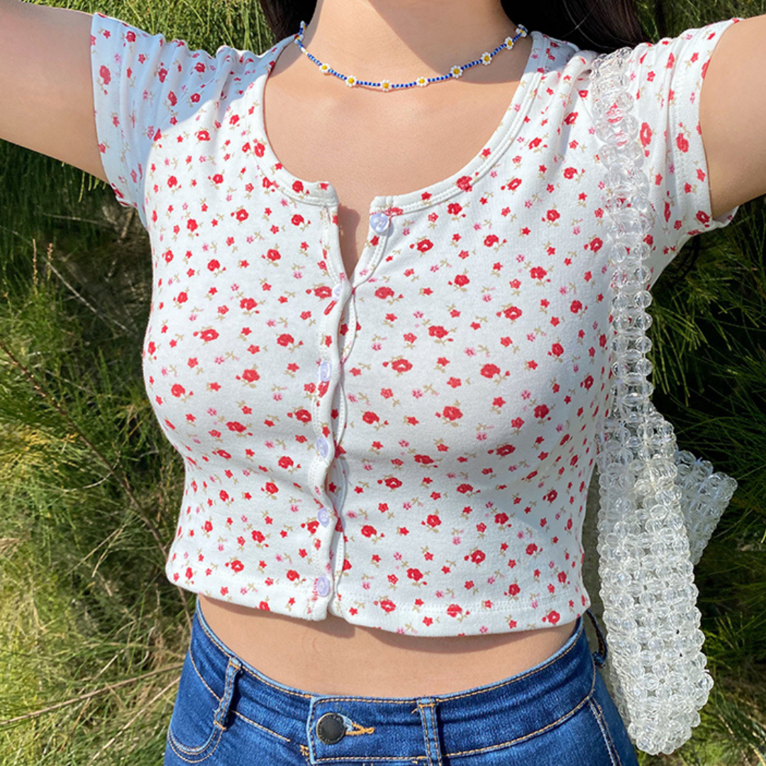 Floral Button-Up Crop Top