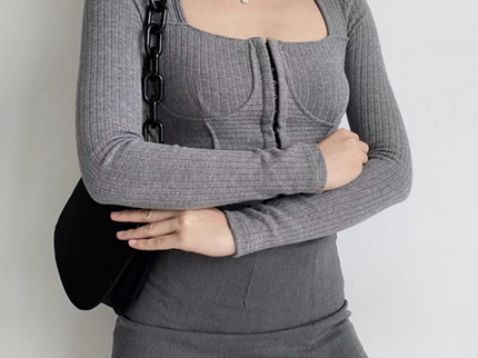 Grey Buckle Knitted Cardigan