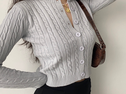 Long Sleeve Knitted Gray Gardigan