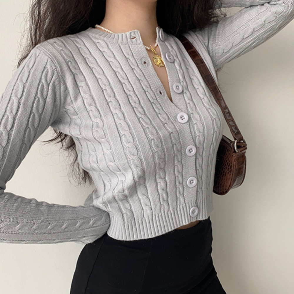 Long Sleeve Knitted Gray Gardigan