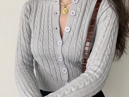 Long Sleeve Knitted Gray Gardigan