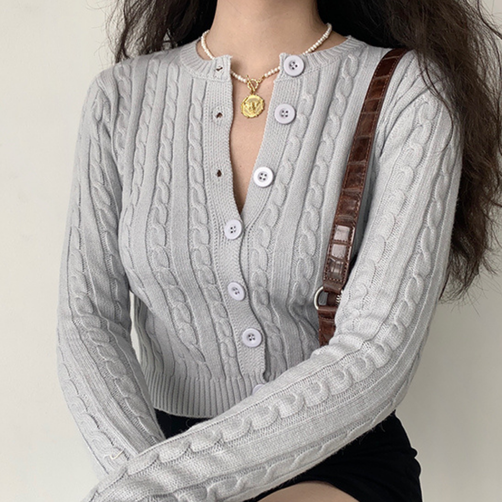 Long Sleeve Knitted Gray Gardigan