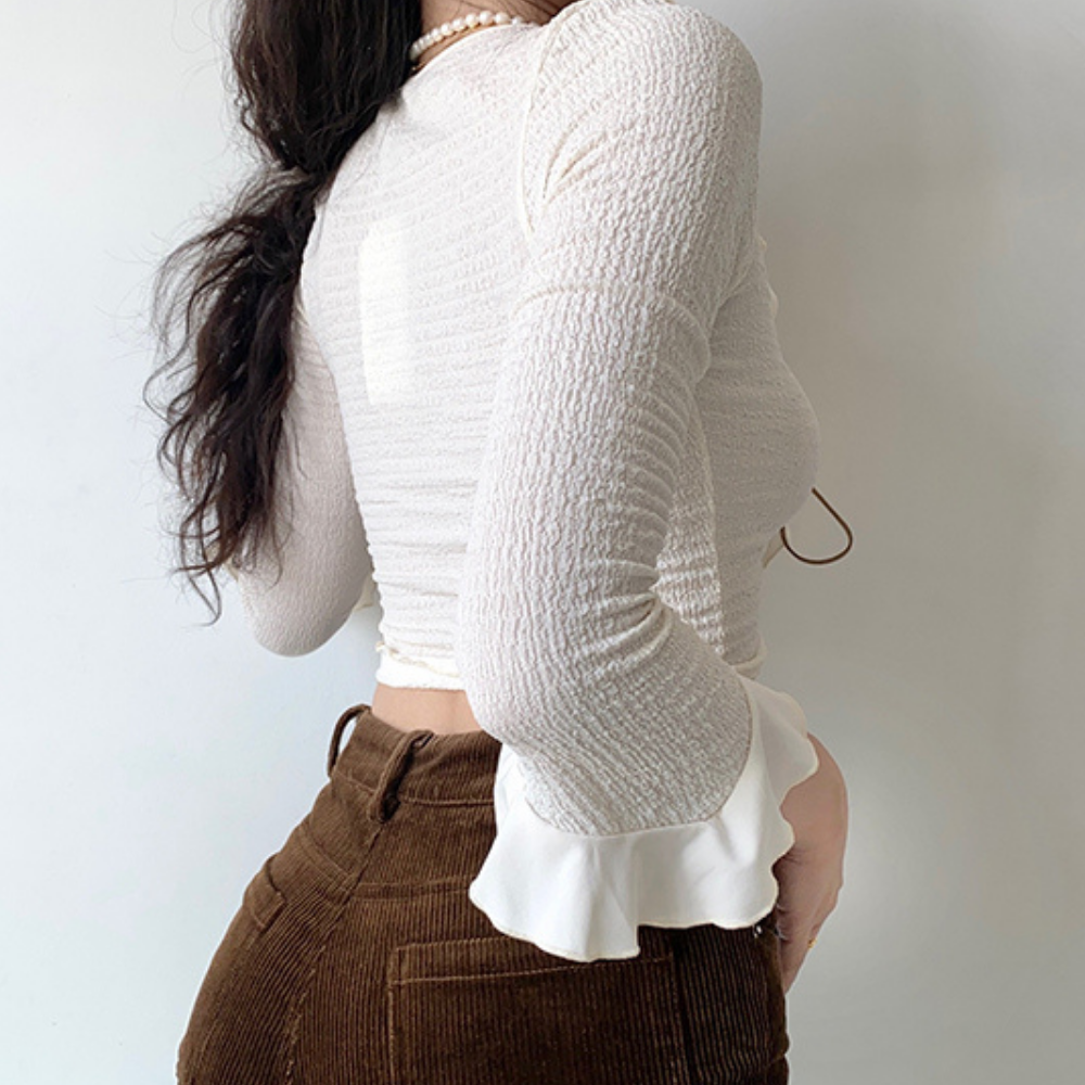 Ruffled Lace-up Crop Top