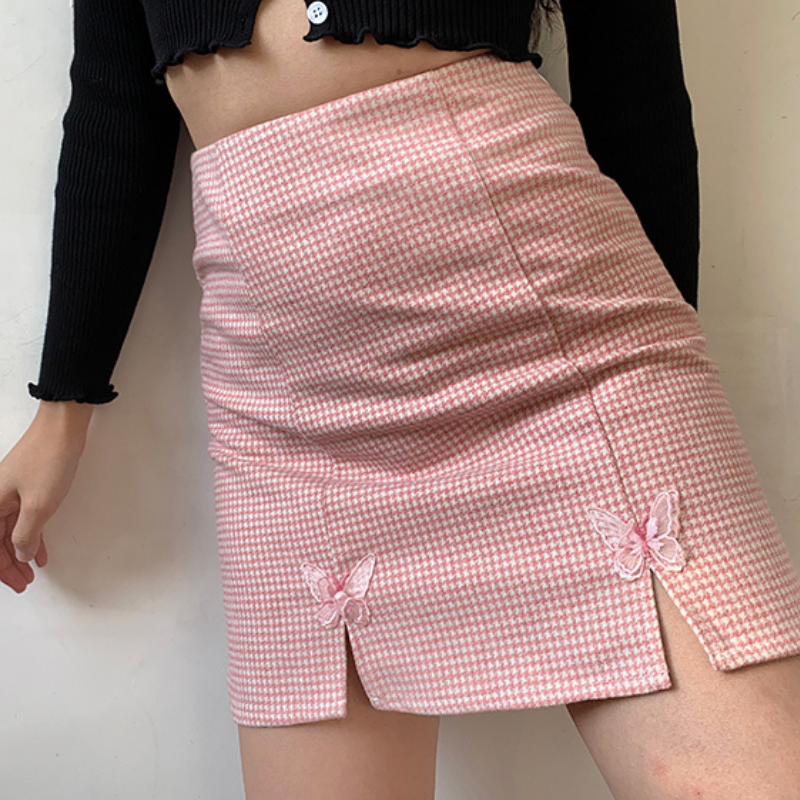 High Waist Houndstooth Mini Skirt