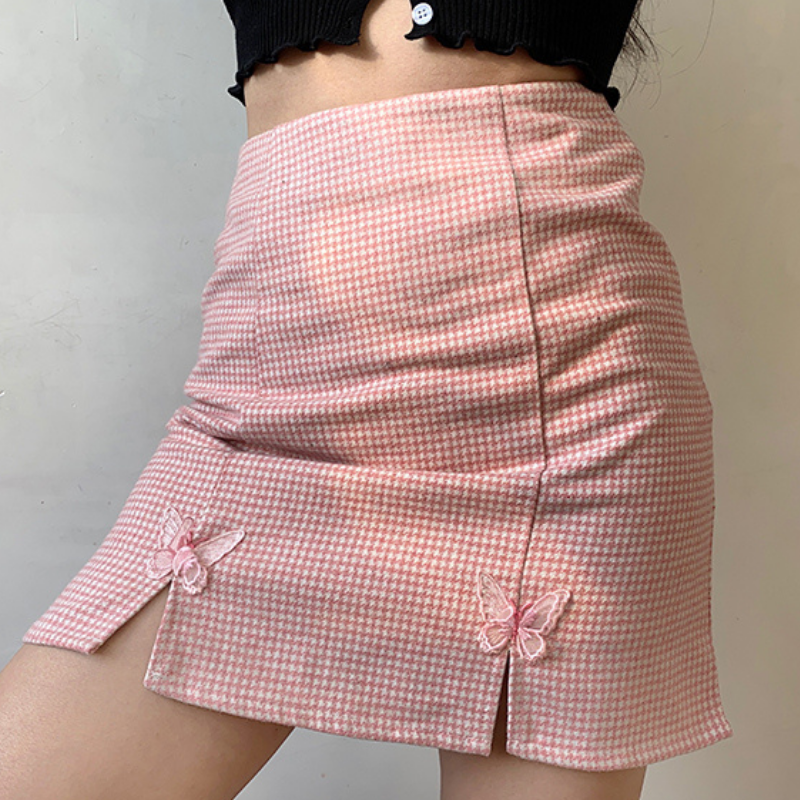 High Waist Houndstooth Mini Skirt