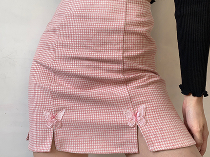High Waist Houndstooth Mini Skirt