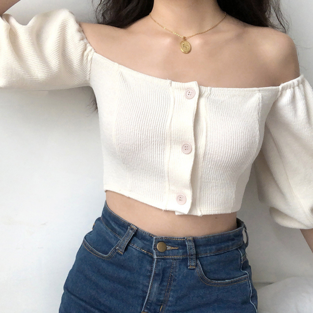 Off Shoulder White Crop Top