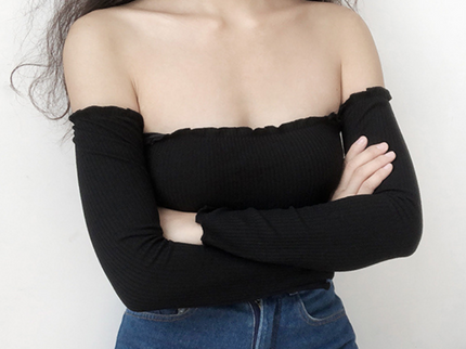 Off Shoulder Long Sleeve Crop Top