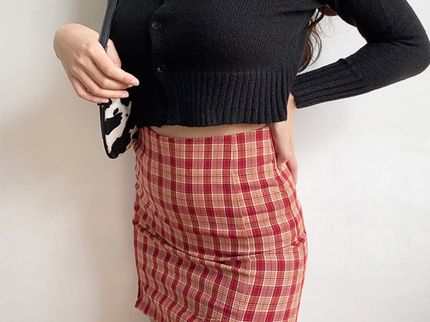 High Waist Red tartan Mini Skirt